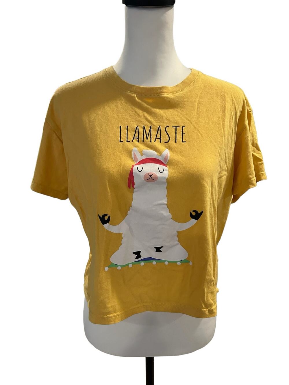 Forever 21 Crop Short Sleeve Top Yellow Medium LLAMASTE